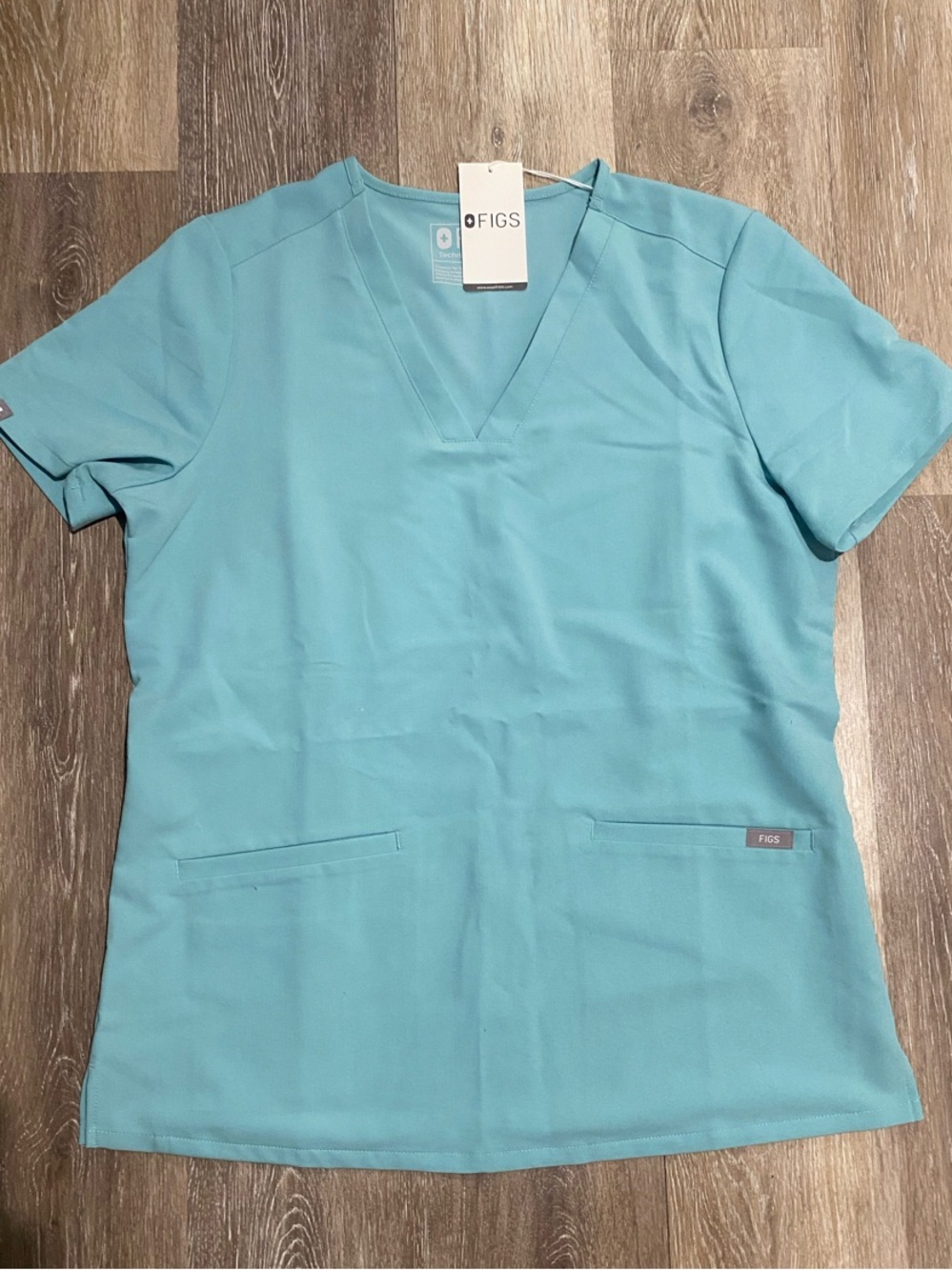 FIGS Women's Light Teal V-Neck Short Sleeve Scrub Top